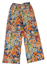 Bielo-farebné kvetované ľahké nohavice