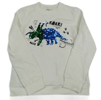 Smetanová mikina s dinosaurem z překlápěcích flitrů Sinsay