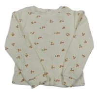 Smotanové kvetované rebrované tričko