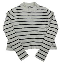 Bielo-čierny pruhovaný rebrovaný crop sveter Y.F.K.