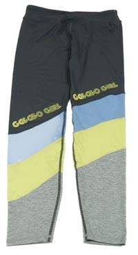 Tmavošedo-sivo-modré športové legíny s nápisom Page One Young