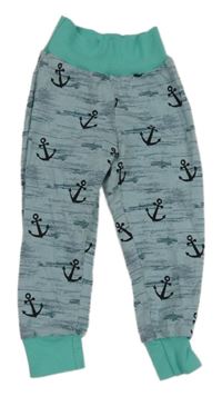 Modré melírované ľahké tepláky s kotvami