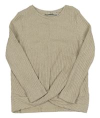 Béžové žebrované úpletové triko s uzlem C&A