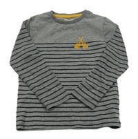 Tmavošedo-černé pruhované triko s kytarami Vertbaudet