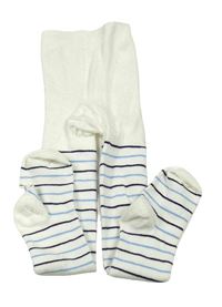 Bílo-modro-tmavomodré pruhované punčocháče