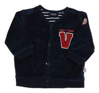 Tmavomodrá sametová podšitá propínací mikina s písmenem Blue Seven