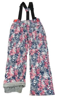 Bílo-tmavomodro-růžové vzorované šusťákové funkční oteplovačky s odepínacími kšandami Dare 2B