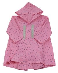 Růžová pláštěnka s kapkami a kapucňou