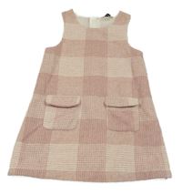 Ružovo-pudrové kockované vlnené šaty F&F