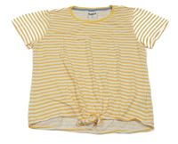 Bielo-horčicové pruhované tričko s uzlom Pocopiano