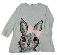 Sivá melírovaná bavlnená šatová tunika s králikom Kiki&Koko