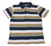 Kaki-tmavomodro-biele pruhované polo tričko Topolino