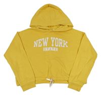 Žltá crop mikina s nápisom a kapucňou H&M