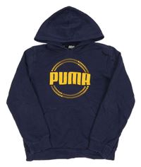 Tmavomodrá mikina s nápisem a kapucí Puma