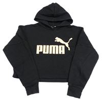 Čierna crop mikina s logom a kapucňou Puma