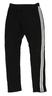 Černé legíny s bílo-stříbrným pruhem H&M