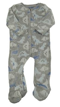 Sivo-modrý plyšový overal s dinosaurami zn. Nutmeg