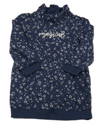 Tmavomodré vzorované teplákové šaty s nápisem Impidimpi