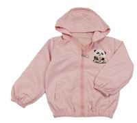 Světlerůžová šusťáková jarní bunda s pandou a kapucí 