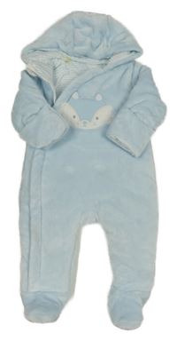 Světlemodrá plyšová zateplená kombinéza s liškou a kapucí Mothercare