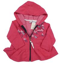 Nové - růžová propínací mikina s motýlky a kapucí 