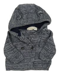 Tmavomodrý melírovaný propínací svetr s kapucí Lupilu