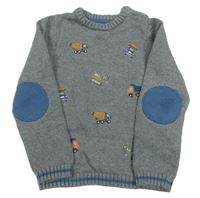 Sivý pletený sveter s autami