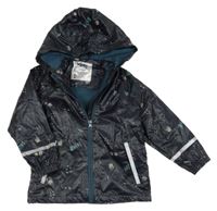 Tmavomodrá nepromokavá jarná bunda s dinosaurami a kapucňou Lupilu