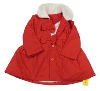 Nové - červený plátenný zateplený kabát s chlpatým golierikom Shein