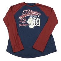 Tmavomodro-vínové triko s tygrem Benetton