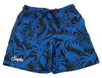 Modro-čierne plážové kraťasy s listami