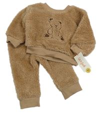 Nové - 2set - hnědá huňatá mikina s medvědem + tepláky Shein