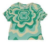 Zeleno-smotanové vzorované rebrované crop tričko H&M