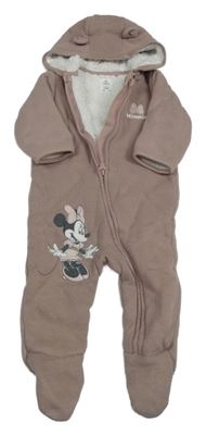 Hnědá úpletová zateplená kombinéza s Minnie a kapucí C&A
