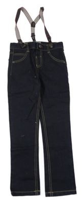 Tmavomodré skinny rifle s kšandami Rocha John Rocha