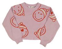 Ružový crop sveter so smajlíkmi H&M