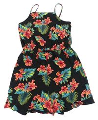 Černý květovaný kraťasový overal Primark