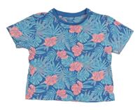Modré oversize crop tričko s květy Primark