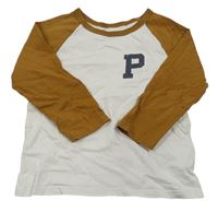 Bílo-hnědé triko s písmenem H&M