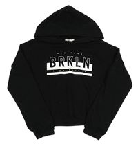 Čierna crop mikina s nápismi a kapucňou H&M