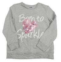 Sivá mikina s nápisom a srdcem z flitrů zn. Primark