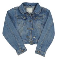 Modrá rifľová crop bunda Vertbaudet