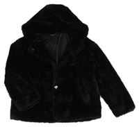 Černá kožešinová podšitá bunda s kapucí 