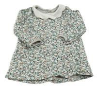 Sivé kvetované teplákové šaty s golierikom