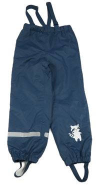 Tmavomodré šusťákové laclové kalhoty s mývalem Tchibo