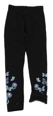 Černé zateplené legíny s květy a motýlky Primark