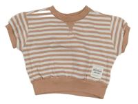 Starorůžovo-biela pruhovaná tepláková vesta DKNY