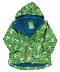 Zelená květovaná voděodolná lehce zateplená bunda s husami a kapucí Frugi