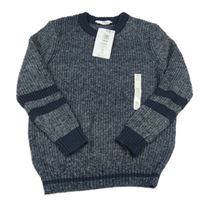 Nové - Tmavomodro-bílý melírovaná svetr M&S