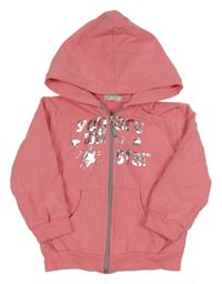 Růžová propínací mikina s nápisem a kapucí 